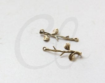 2pcs Antique Brass Metal Links-Leaf with Branch 24x11mm (1877C-H-245)
