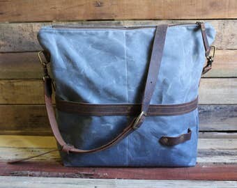 Waxed Canvas Messenger bag, Waxed Canvas Tote, Waxed Canvas bag, Large Zipper tote, large canvas tote, crossbody messenger bag, laptop bag