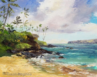 WAILUPE BEACH PARK Original Plein Air Oil Painting by lisabongzee