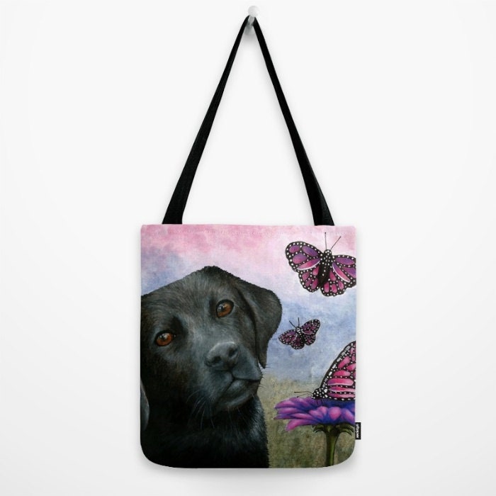 Tote Bag Dog 130 black Labrador Butterfly All over by artbyLucie