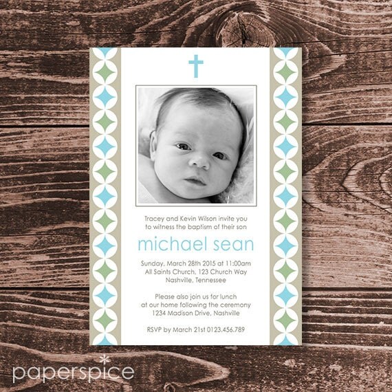 Baptism or Christening Invitation – Photo Printable Personalized – Modern Circles Boy (Digital File) Il_570xn