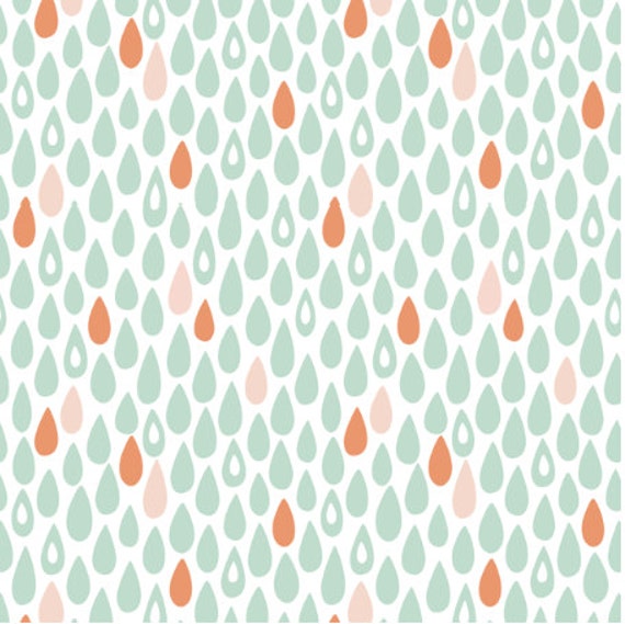 Spoonflower's Raindrops in Coral and Mint designed by