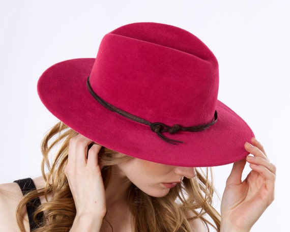 Fuchsia Pink Hat For Women Women's Fedora Hat Wide Brimmed