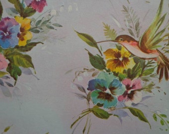 Vintage 1960s Gift Wrap All Occasion Birds & Flowers- 1 Sheet Vintage Gift Wrapping Paper