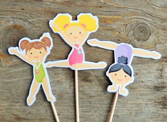 Gym Girls Party - Set of 24 Assorted Gymnastics Cupcake Toppers by The Birthday House Il_570xn
