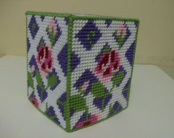 Spring Tissue Box Cover, Rose Trellis Tissue Box Cover, Needlepoint Tissue Box Cover