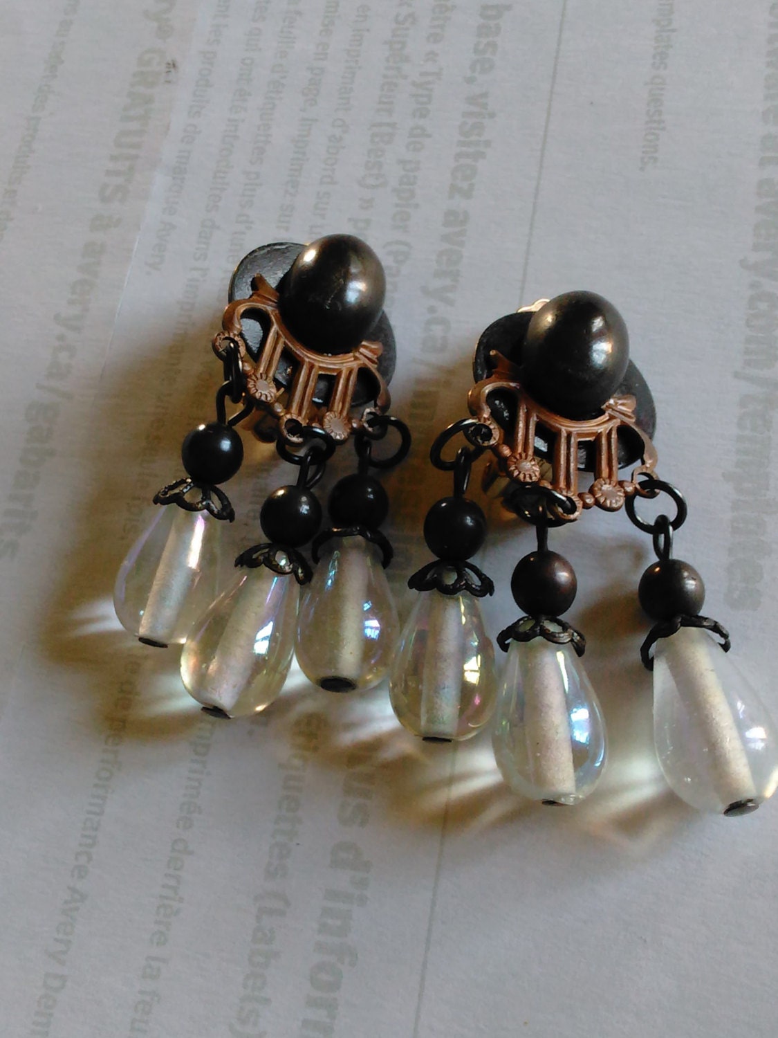 Vintage dangle Beads Clip On Earrings