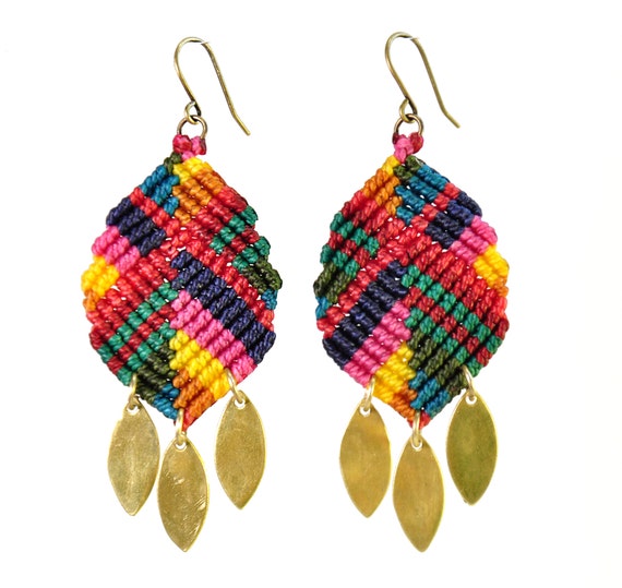 Buddha Earrings with hammered brass leaves