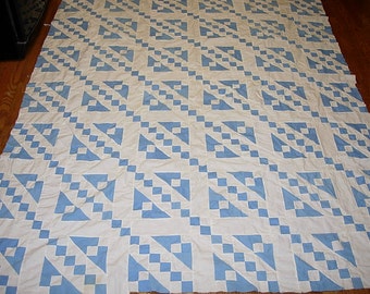 Antique Quilt Top - Hand Pieced Blue and White