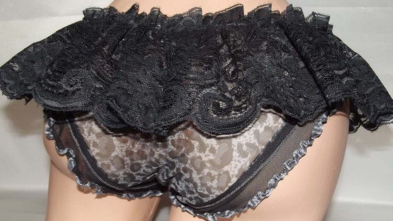 black animal sheer mesh elastic waist panties vacuum