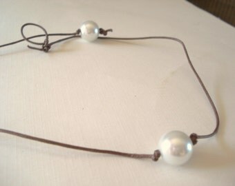 Leather Pearl Necklace Boho Necklace Simple Pearl Chocker Pearl String Necklace Pearl Jewelry
