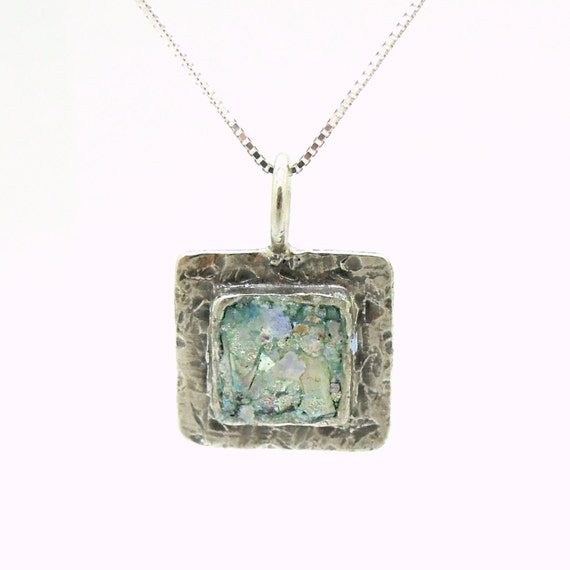 Square silver pendant with roman glass by Hadas1951 on Etsy