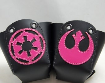 Leather Skate Toe Guards with Pink Galactic Empire and Rebel Alliance Symbols