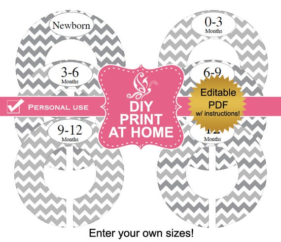 PDF editable para imprimir bebé DIY armario separadores ropa