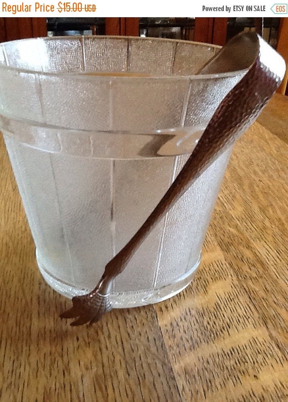 Christmas Glass Barrel Ice Bucket and Hammered Aluminum Claw Foot Tongs