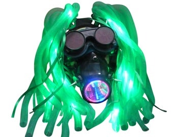 Steampunk Goggles LED light dread cyber lock goth RAVE cyber club face gas mask respirator DJ dance M2