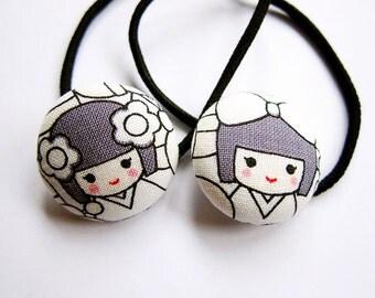 Button Ponytail Holders - Japanese Kokeshi Dolls