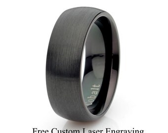 Black Tungsten Wedding Band Brushed 8mm Mens Tungsten Ring