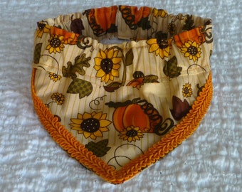 Dog Bandana, Thanksgiving Dog Scrunchie, Harvest Bounty Fancy Bandanchy with orange gimp trim - Size M: 14" to 16" neck