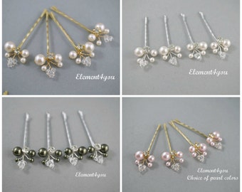 Ivory Pearl Clips Bridal Blonde Hair Pins Wedding Hair Accessories Swarovski Pearl Wedding Hair Pins Set of 4 Floral Vine White hair clips