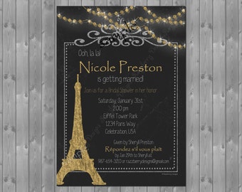 Paris Themed Bridal Shower Invitaton, French Bridal Invite, Paris Invitation, French Party Invite, Paris Shower Invitation, Printable Invite