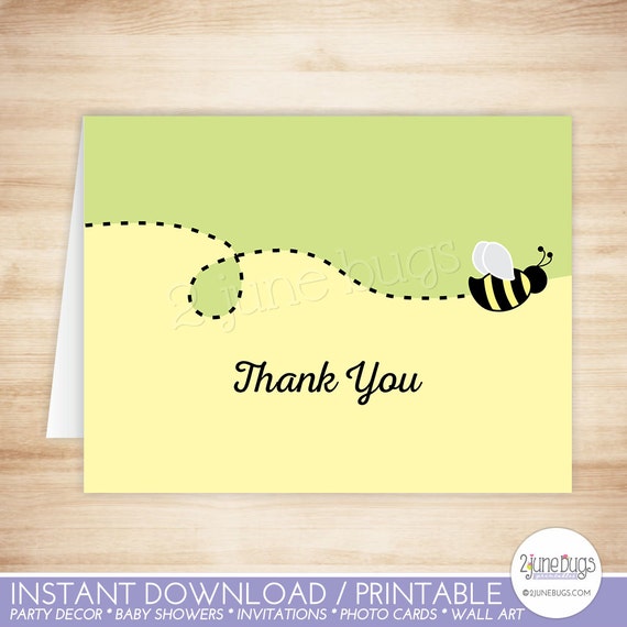 Bee Thank You Card Template Bumble Bee Folded Thank You Card Bee Baby Boy Shower Green Folded Thank You Card Template