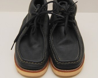 vintage mens Chippewa black leather mocc-toe wedge work boots