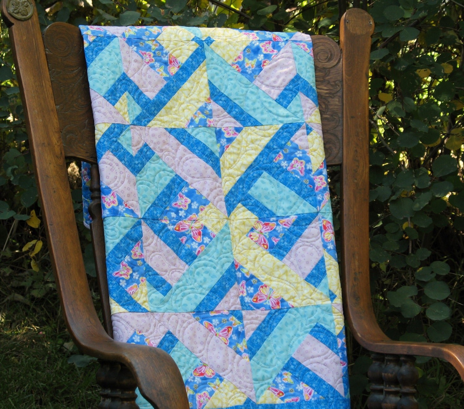 Baby Girl Quilt in Blue Purple Yellow and Aqua with