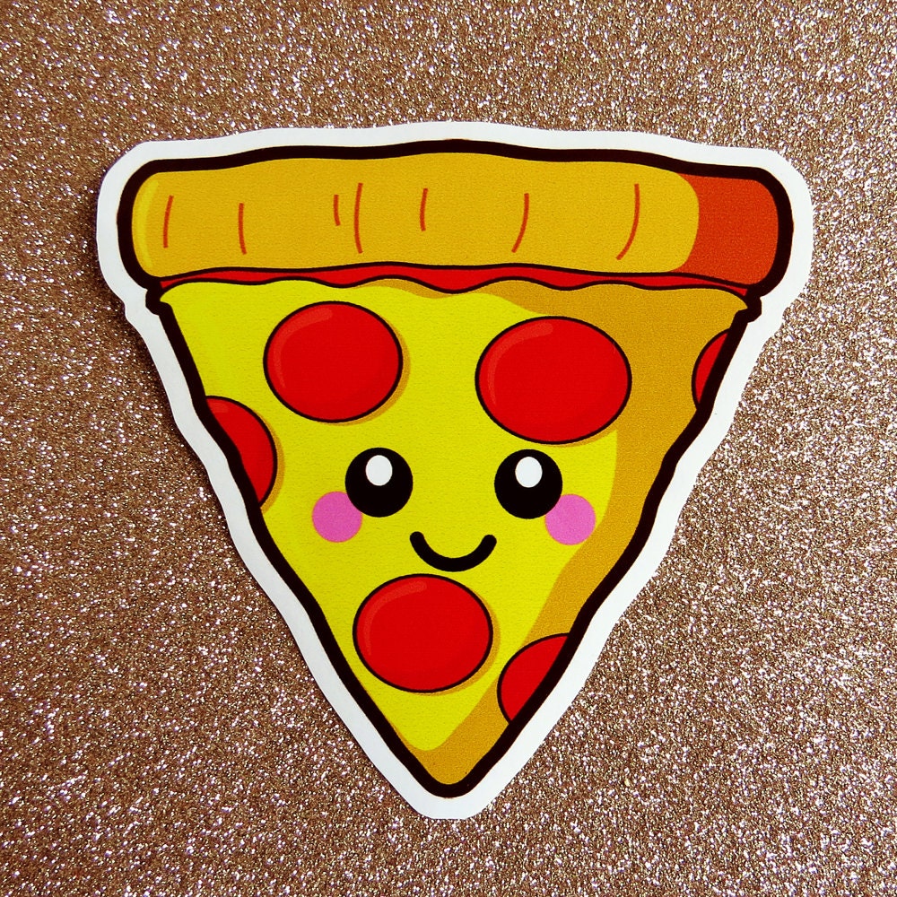 Happy Pizza Vinyl Sticker 10cm, fun food sticker, cute laptop sticker