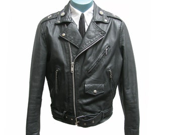 Boho Hippie Motorcycle Jacket Size 38 Fits Mens Small Bermans The Leather Experts Black Leather Studded Biker Jkt with Beaded Rosettes