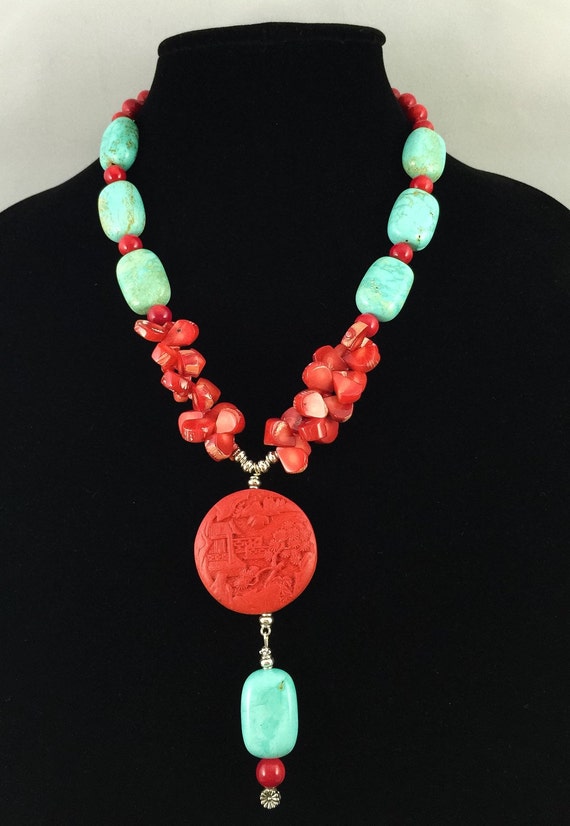 Turquoise chunky necklace turquoise red coral chunky statement