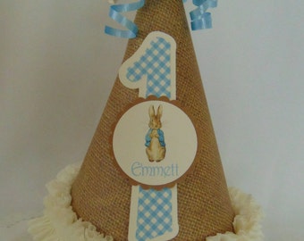 Peter Rabbit birthday party hat Easter party decorations Beatrix Potter burlap hat