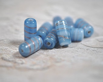 Light blue and gold glass tubes, 10x19mm - #1672