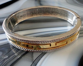 Vintage Classic Gold Tone and Silver Tone Hinged Clamper Bracelet