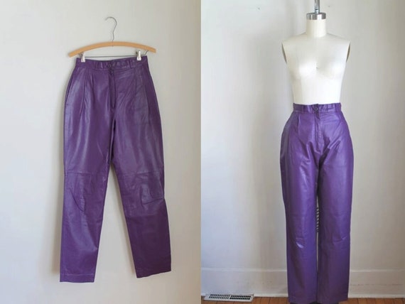 purple leather pants