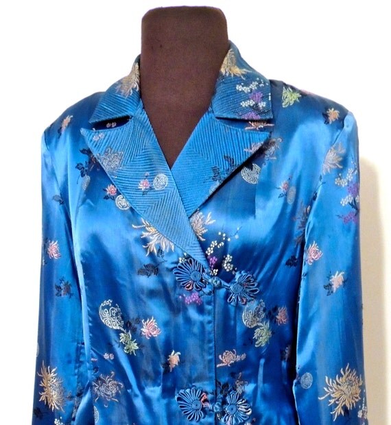 vintage silk smoking jacket 1930s-40s Peony blue by mkmack