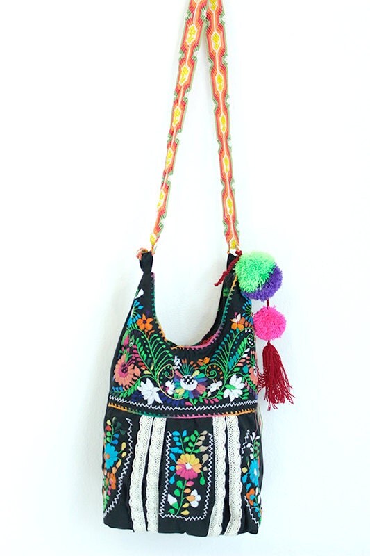 SALE Crossbody Handbag Mexican Embroidered Jody Black