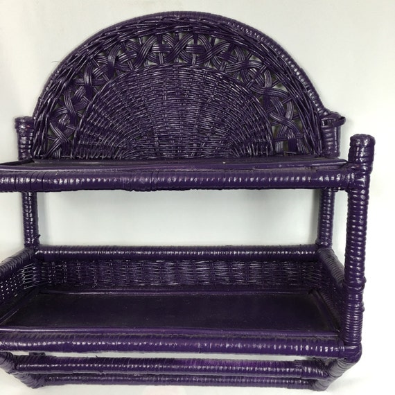 Vintage Wicker Shelf expertly painted in Purple Lacquer Paint