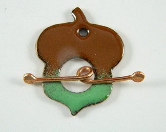 Enameled Acorn Toggle Clasp with Copper Toggle Bar