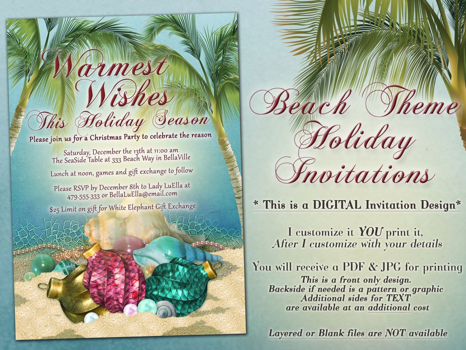 Beach Christmas Christmas Party Invitations Tropical Holiday