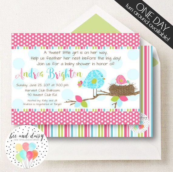 Baby Bird Baby Shower Invitation, Girls Baby Shower Invitation, Baby Birds Nest Invitation, Baby Shower Invite, Printable Shower Invite Il_570xn