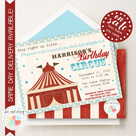 Circus Invitation, Circus Birthday Invitation, Circus Party, Circus First Birthday, Circus Invite, Vintage Circus Tent Il_570xn