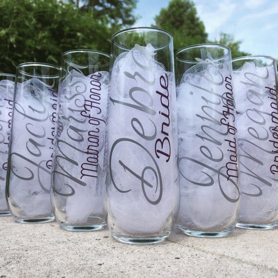Stemless champagne glasses Personalized Bridesmaid champagne