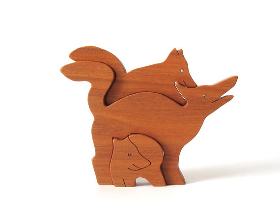 Wood Fox Puzzle Toy Childrens Wooden Animal by OohLookItsARabbit