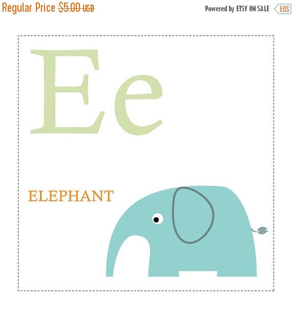 ON SALE E is for Elephant Alphabet Print by KidODesignStudio