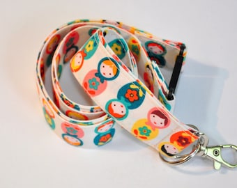 Fabric Lanyard ID Badge Holder - Teacher lanyard - Matryoshka doll lanyard - russian nesting doll - Breakaway safety clasp