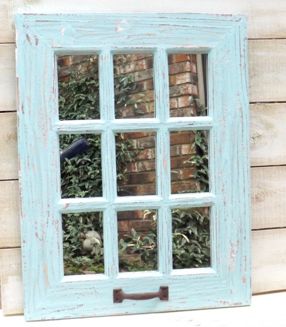 ON SALE Light Blue Shabby Chic Window Mirror / by Theshabbyshak