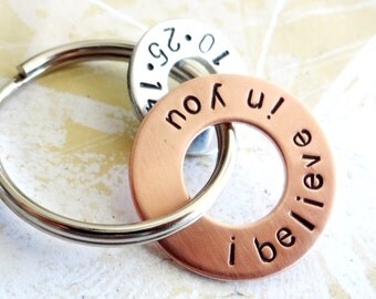 I Believe In You Sobriety Gift - Hand Stamped Copper Washer and hardware washer Keychain