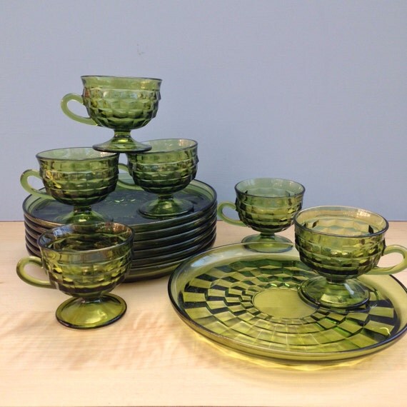Vintage Green Glass Hostess Set Dessert Plates with by Retroburgh