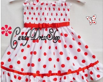 Shirley Temple inspired dress for little girls, white with red polka dot dress, Halloween dress, Easter dress, Shirley Temple inspired Dress